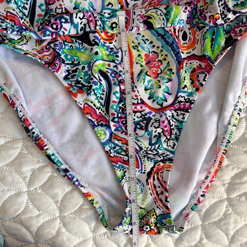 Lauren Ralph Lauren Colorful Paisley One piece Hi-Cut Swimsuit Est. Size 12 EUC - Picture 11 of 13